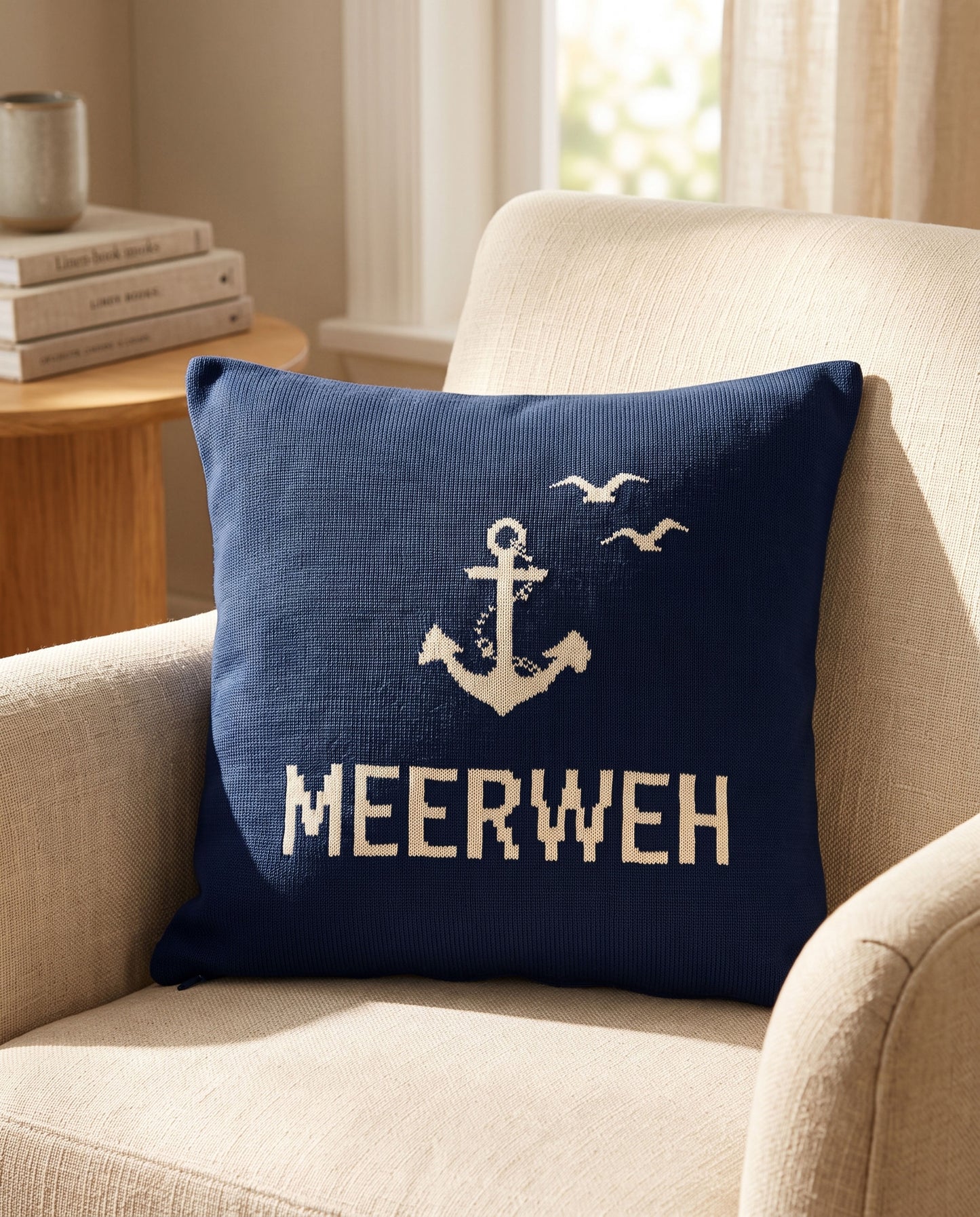 Dekokissen "Meerweh" in Navy - Entspannte Küsten-Vibes