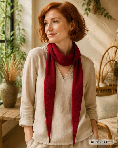 Frau mit rotem Haar trägt einen weinroten Sophie Scarf. [KI-generiert]