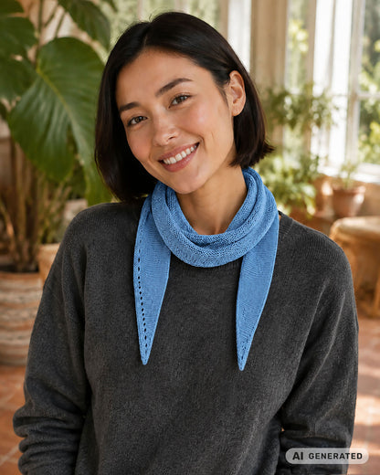 Frau trägt einen hellblauen Sophie Scarf. [KI-generiert]